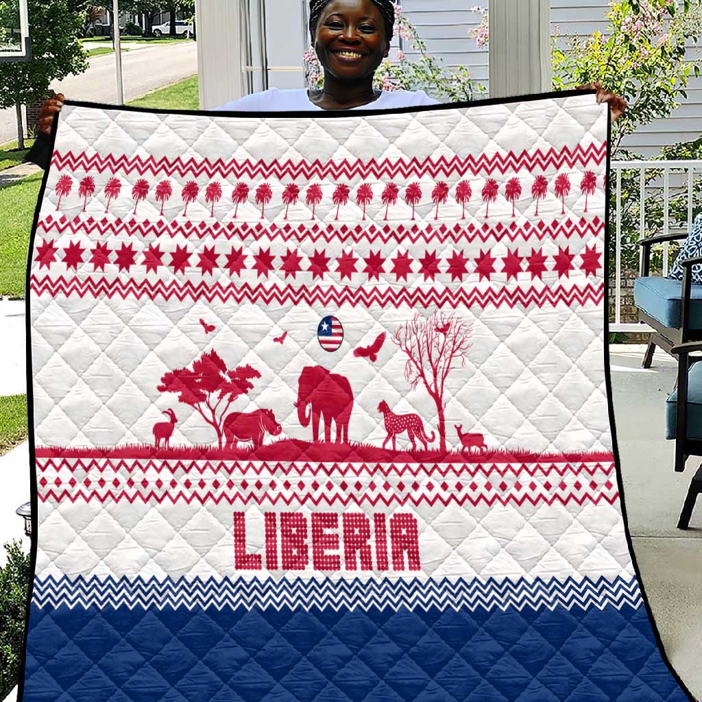 Liberia Christmas Quilt Red Wildlife Silhouettes and White Blue Holiday - African Pride