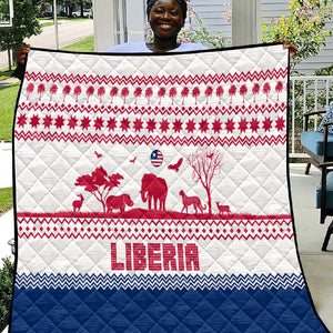Liberia Christmas Quilt Red Wildlife Silhouettes and White Blue Holiday - African Pride