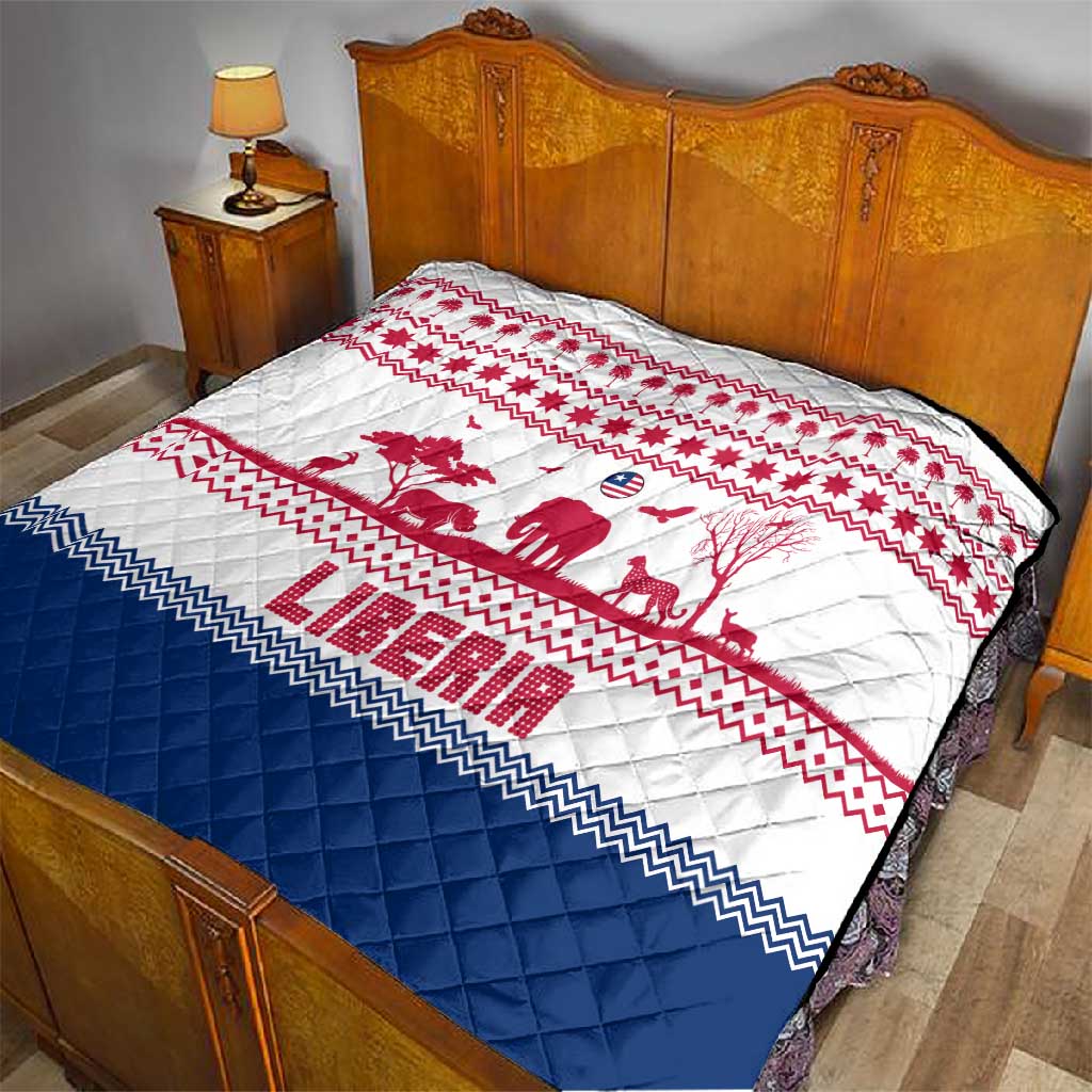 Liberia Christmas Quilt Red Wildlife Silhouettes and White Blue Holiday - African Pride