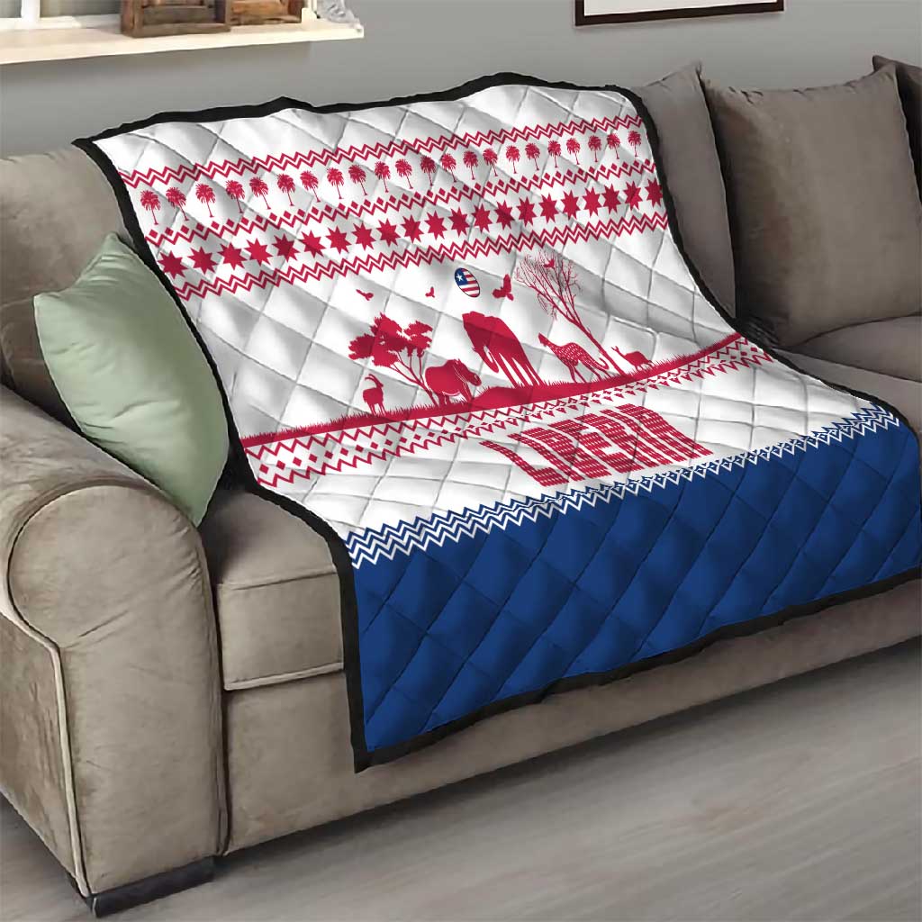 Liberia Christmas Quilt Red Wildlife Silhouettes and White Blue Holiday - African Pride