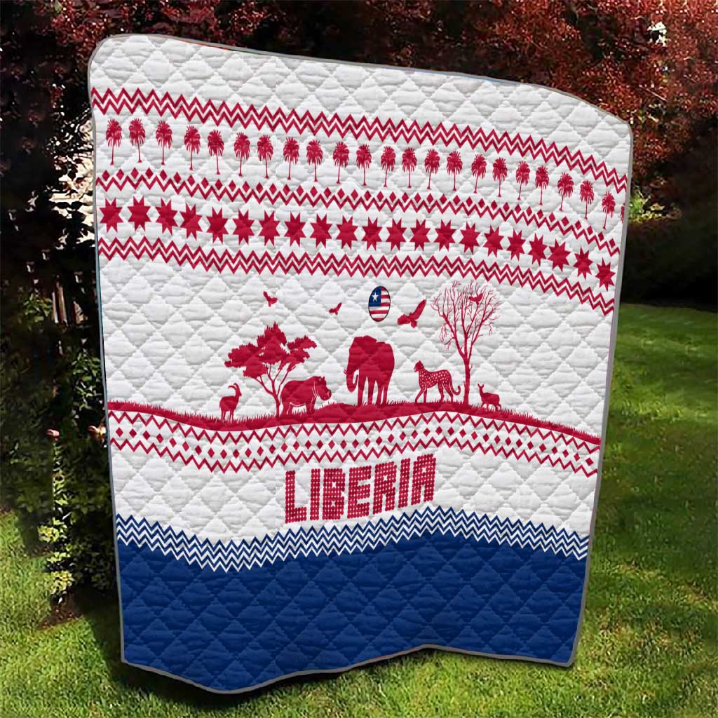 Liberia Christmas Quilt Red Wildlife Silhouettes and White Blue Holiday - African Pride