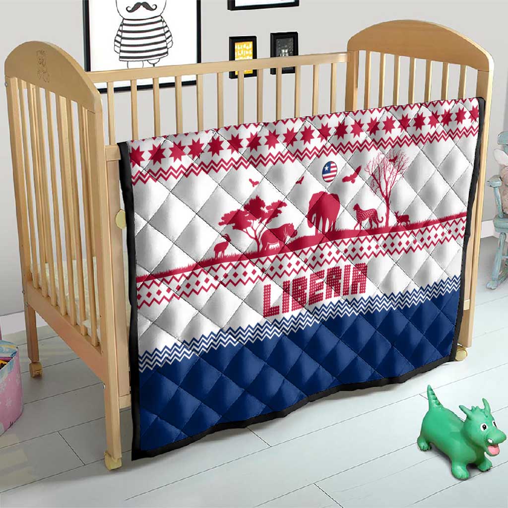 Liberia Christmas Quilt Red Wildlife Silhouettes and White Blue Holiday - African Pride