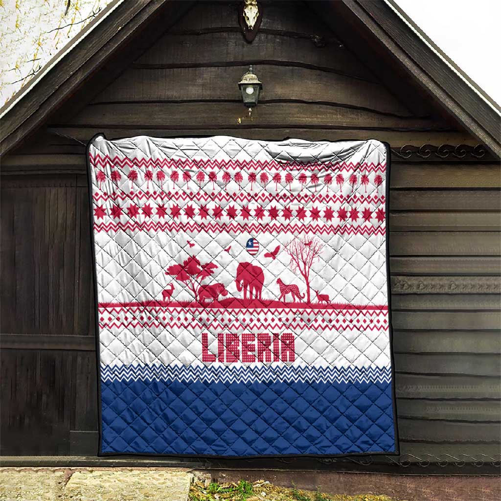 Liberia Christmas Quilt Red Wildlife Silhouettes and White Blue Holiday - African Pride
