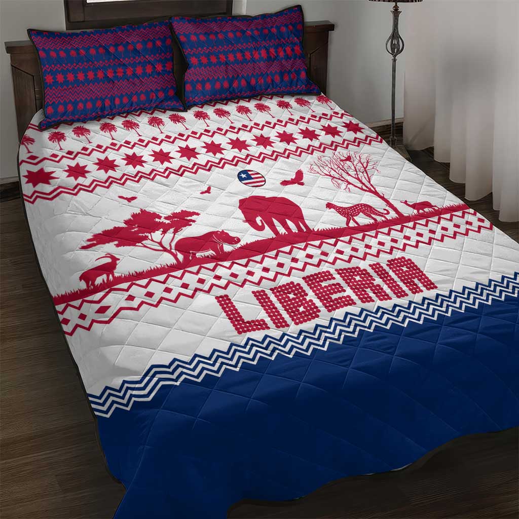 Liberia Christmas Quilt Bed Set Red Wildlife Silhouettes and White Blue Holiday - African Pride