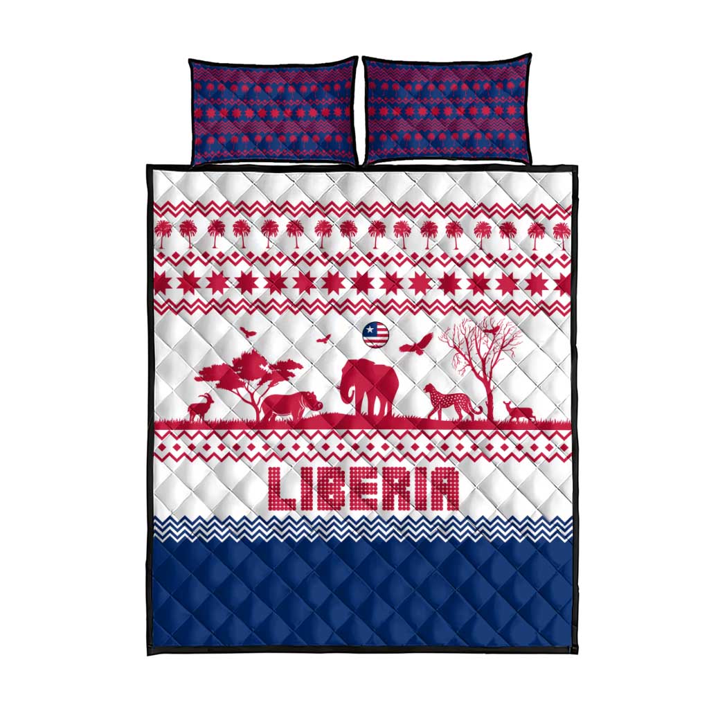 Liberia Christmas Quilt Bed Set Red Wildlife Silhouettes and White Blue Holiday - African Pride
