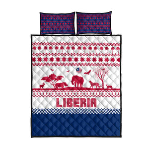 Liberia Christmas Quilt Bed Set Red Wildlife Silhouettes and White Blue Holiday - African Pride