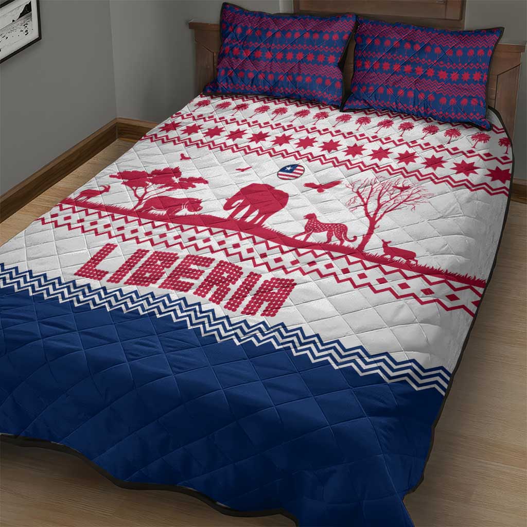 Liberia Christmas Quilt Bed Set Red Wildlife Silhouettes and White Blue Holiday - African Pride