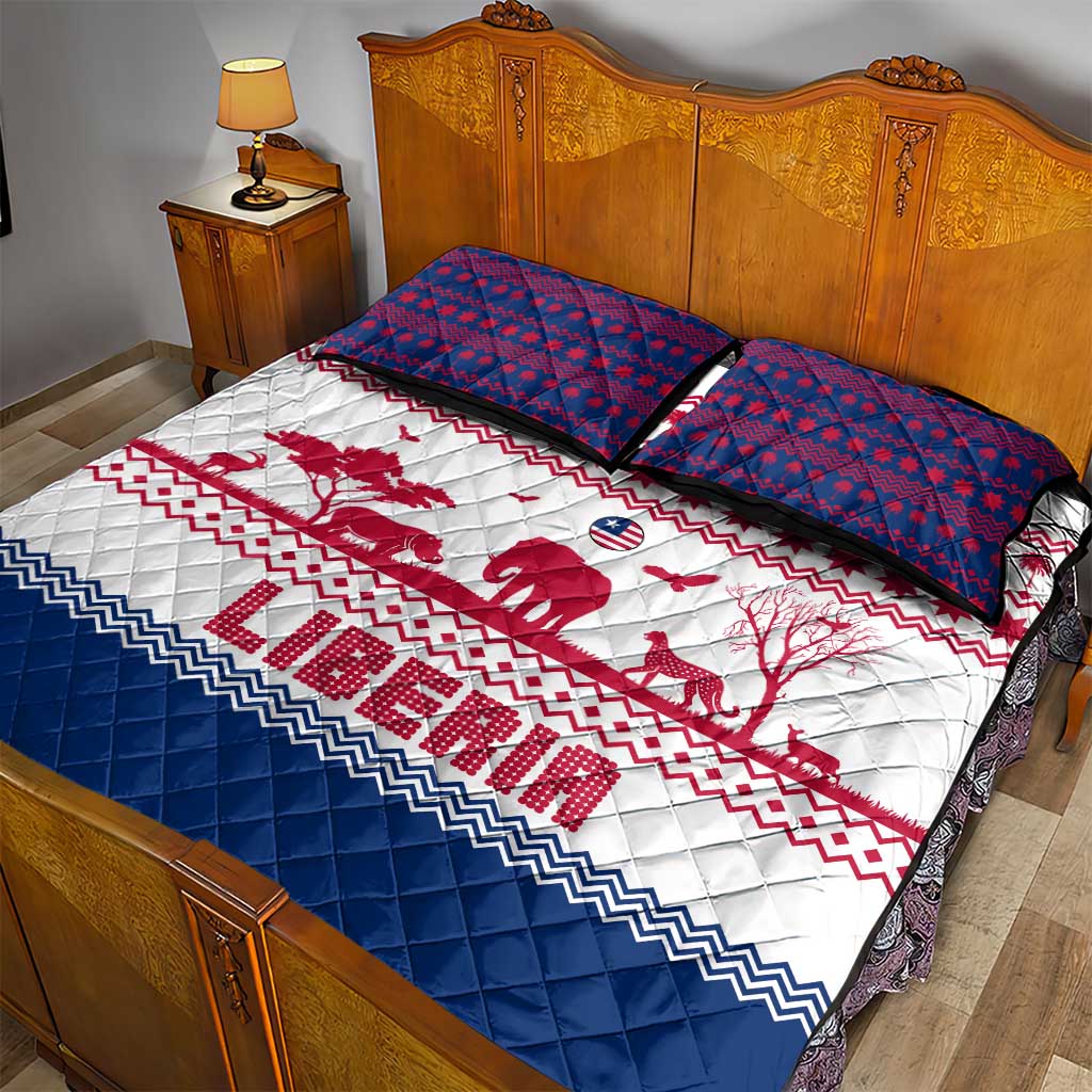 Liberia Christmas Quilt Bed Set Red Wildlife Silhouettes and White Blue Holiday - African Pride
