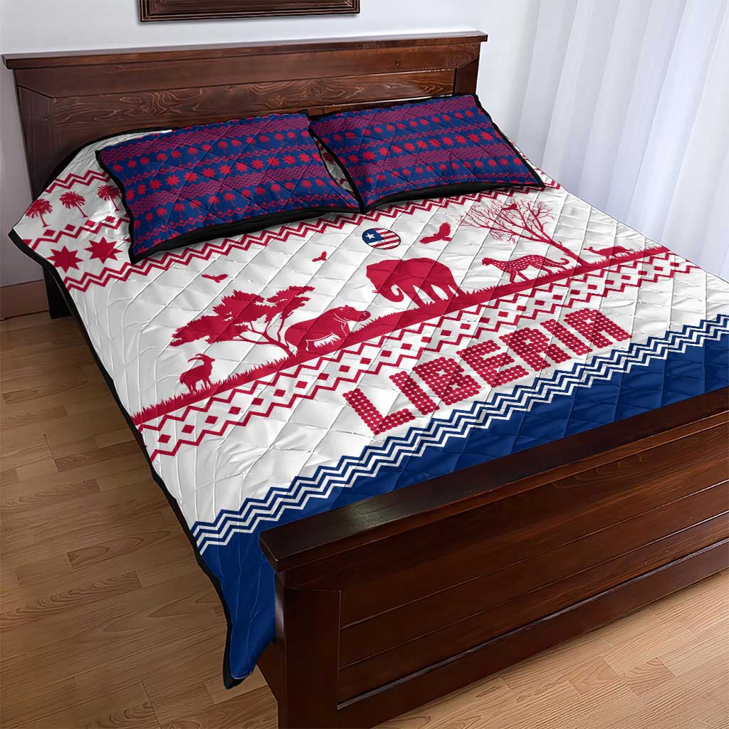 Liberia Christmas Quilt Bed Set Red Wildlife Silhouettes and White Blue Holiday - African Pride