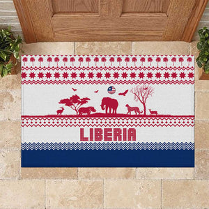 Liberia Christmas Rubber Doormat Red Wildlife Silhouettes and White Blue Holiday - African Pride