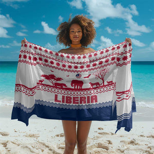 Liberia Christmas Sarong Red Wildlife Silhouettes and White Blue Holiday - African Pride