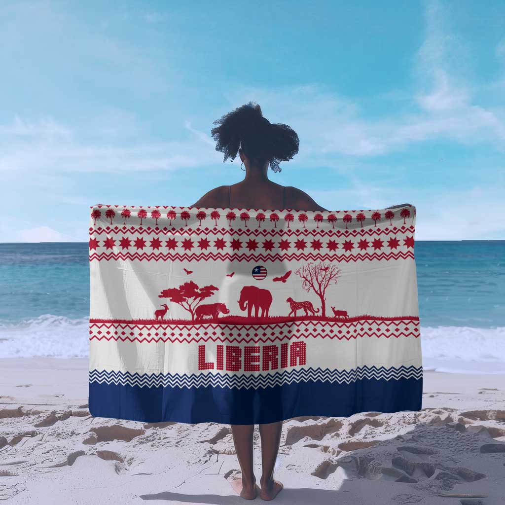 Liberia Christmas Sarong Red Wildlife Silhouettes and White Blue Holiday - African Pride