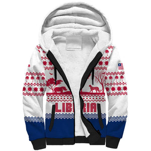 Liberia Christmas Sherpa Hoodie Red Wildlife Silhouettes and White Blue Holiday - African Pride