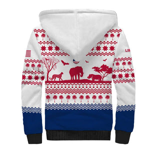 Liberia Christmas Sherpa Hoodie Red Wildlife Silhouettes and White Blue Holiday - African Pride