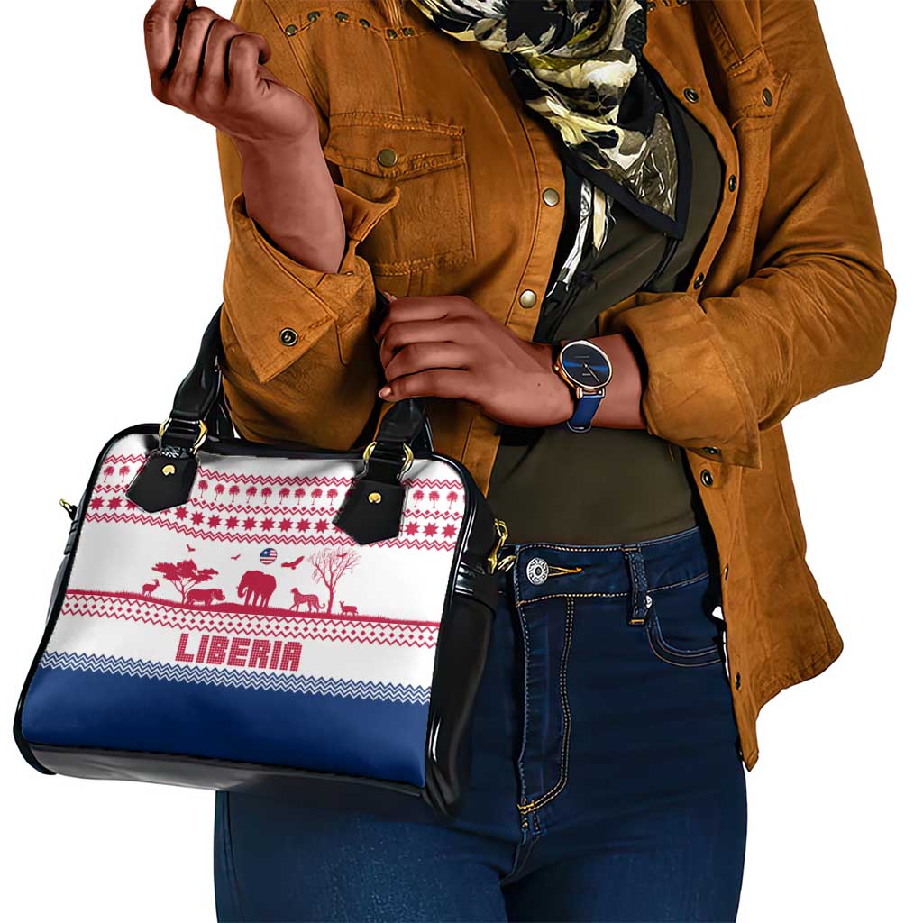 Liberia Christmas Shoulder Handbag Red Wildlife Silhouettes and White Blue Holiday - African Pride
