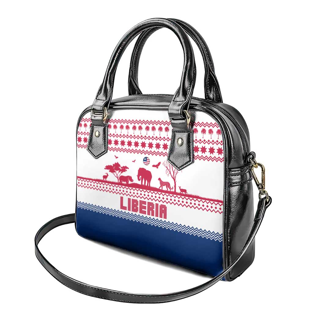 Liberia Christmas Shoulder Handbag Red Wildlife Silhouettes and White Blue Holiday - African Pride