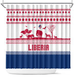 Liberia Christmas Shower Curtain Red Wildlife Silhouettes and White Blue Holiday - African Pride