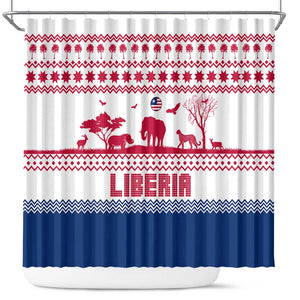 Liberia Christmas Shower Curtain Red Wildlife Silhouettes and White Blue Holiday - African Pride
