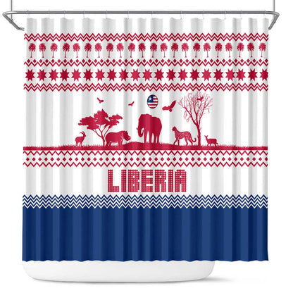 Liberia Christmas Shower Curtain Red Wildlife Silhouettes and White Blue Holiday - African Pride
