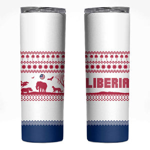 Liberia Christmas Skinny Tumbler Red Wildlife Silhouettes and White Blue Holiday - African Pride