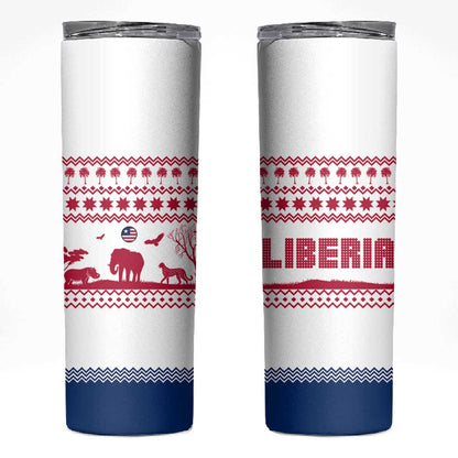 Liberia Christmas Skinny Tumbler Red Wildlife Silhouettes and White Blue Holiday - African Pride