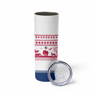 Liberia Christmas Skinny Tumbler Red Wildlife Silhouettes and White Blue Holiday - African Pride