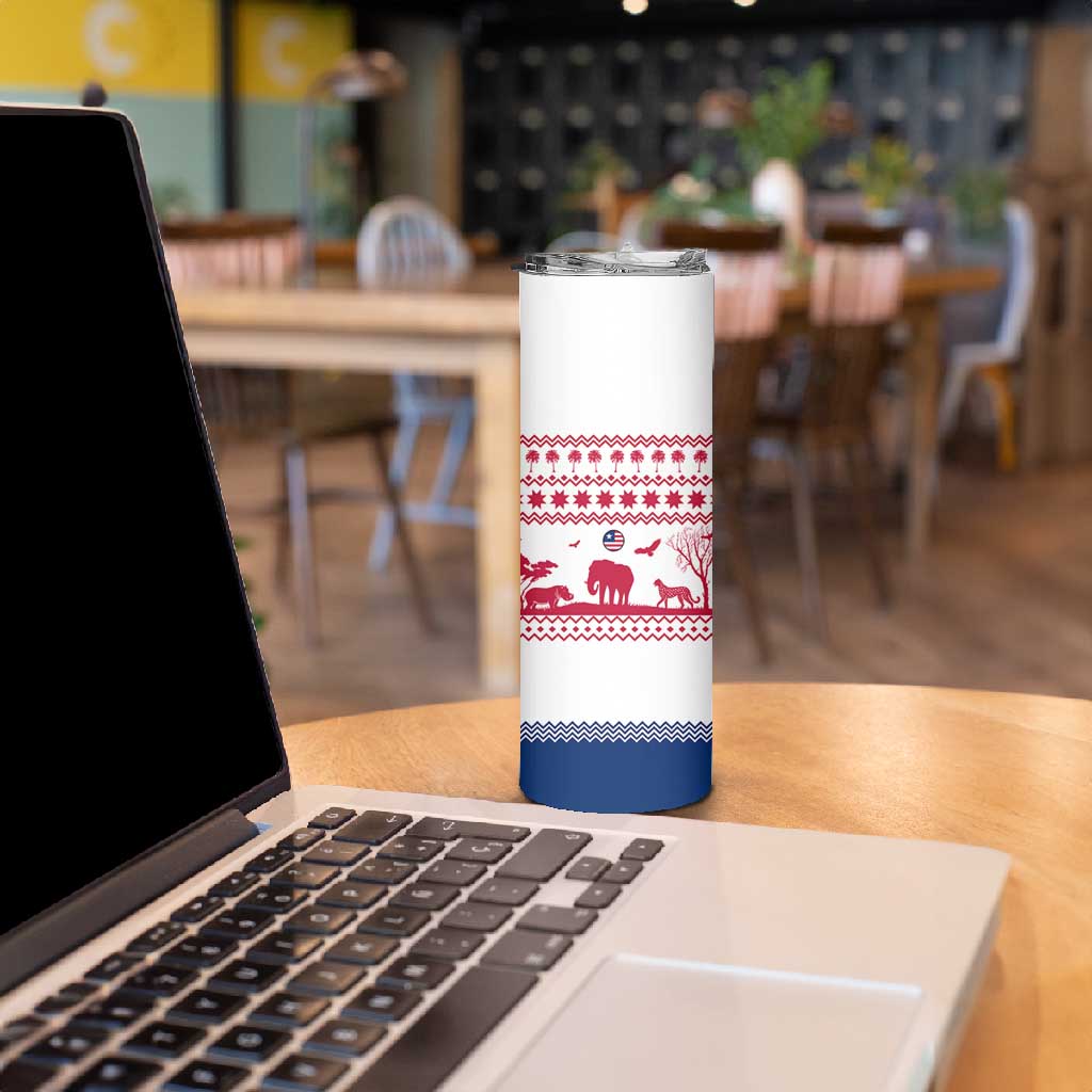 Liberia Christmas Skinny Tumbler Red Wildlife Silhouettes and White Blue Holiday - African Pride