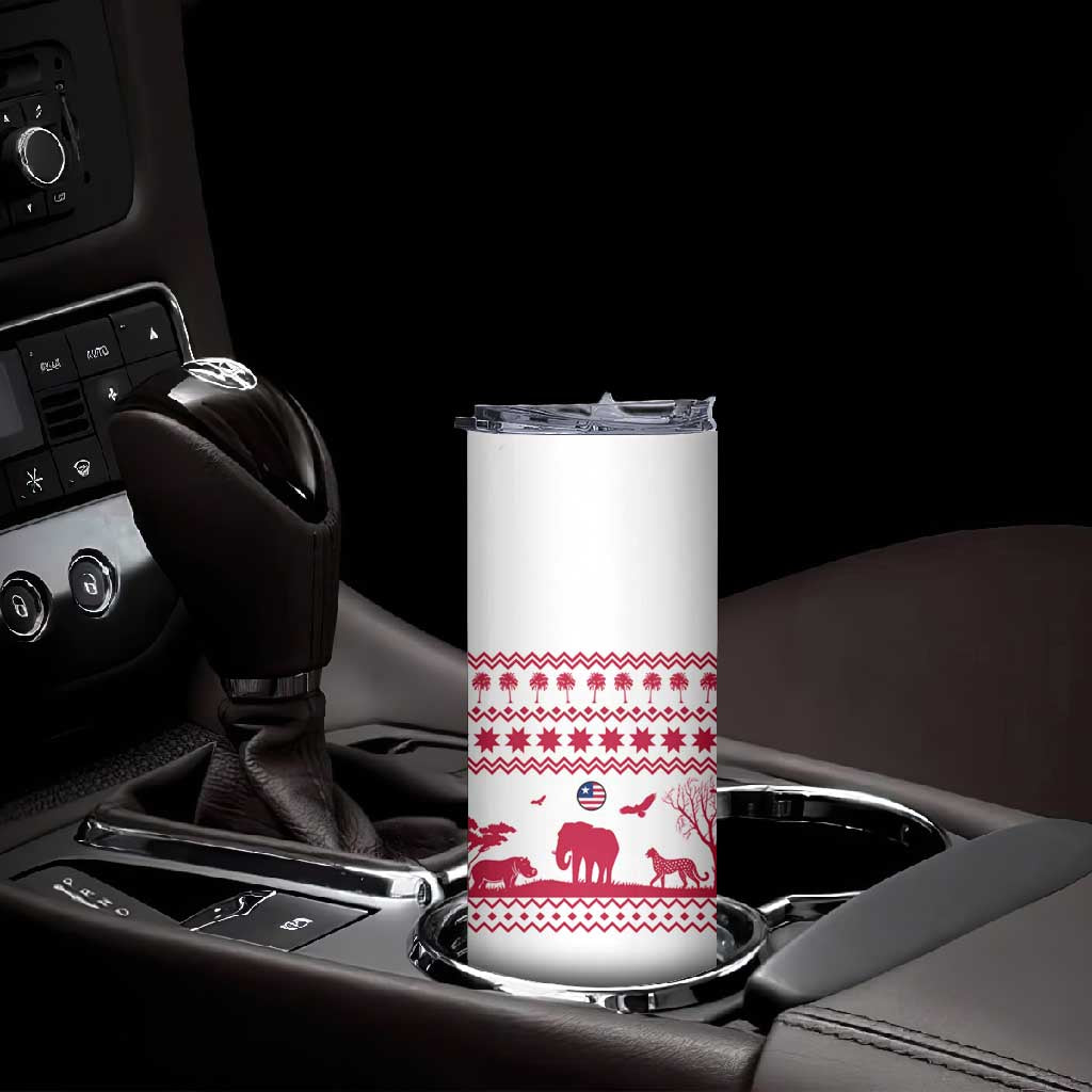 Liberia Christmas Skinny Tumbler Red Wildlife Silhouettes and White Blue Holiday - African Pride