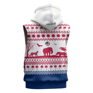 Liberia Christmas Sleeveless Hoodie Red Wildlife Silhouettes and White Blue Holiday - African Pride