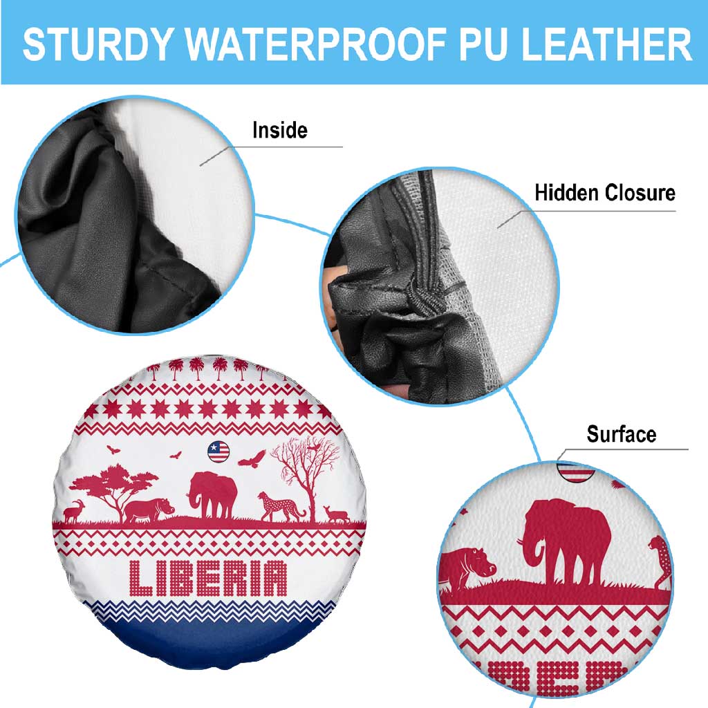 Liberia Christmas Spare Tire Cover Red Wildlife Silhouettes and White Blue Holiday - African Pride