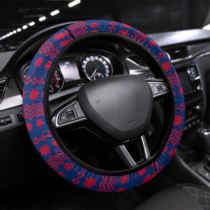 Liberia Christmas Steering Wheel Cover Red Wildlife Silhouettes and White Blue Holiday - African Pride
