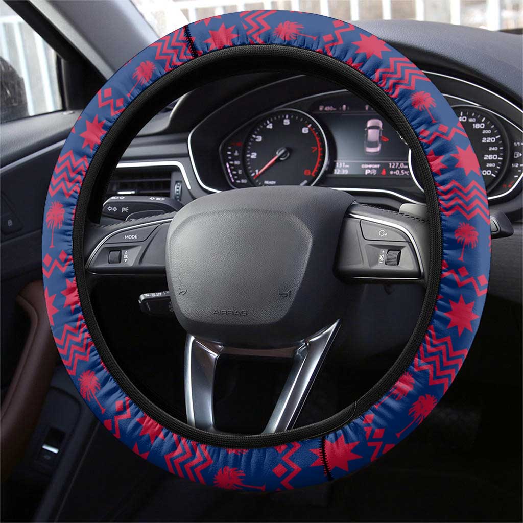 Liberia Christmas Steering Wheel Cover Red Wildlife Silhouettes and White Blue Holiday - African Pride