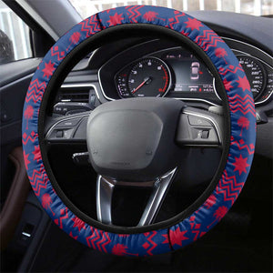 Liberia Christmas Steering Wheel Cover Red Wildlife Silhouettes and White Blue Holiday - African Pride