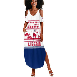 Liberia Christmas Summer Maxi Dress Red Wildlife Silhouettes and White Blue Holiday - African Pride