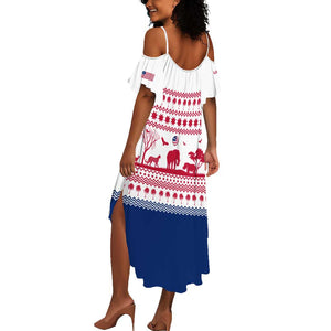 Liberia Christmas Summer Maxi Dress Red Wildlife Silhouettes and White Blue Holiday - African Pride