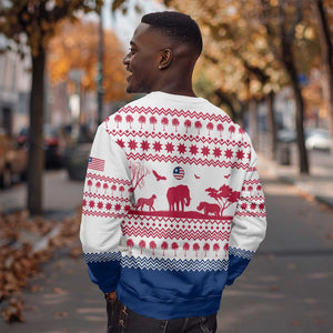 Liberia Christmas Sweatshirt Red Wildlife Silhouettes and White Blue Holiday - African Pride