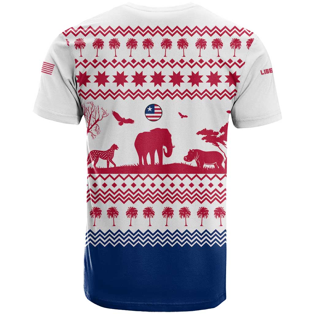 Liberia Christmas T shirt Red Wildlife Silhouettes and White Blue Holiday - African Pride
