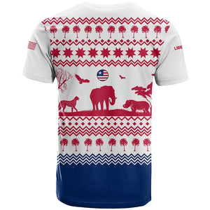 Liberia Christmas T shirt Red Wildlife Silhouettes and White Blue Holiday - African Pride