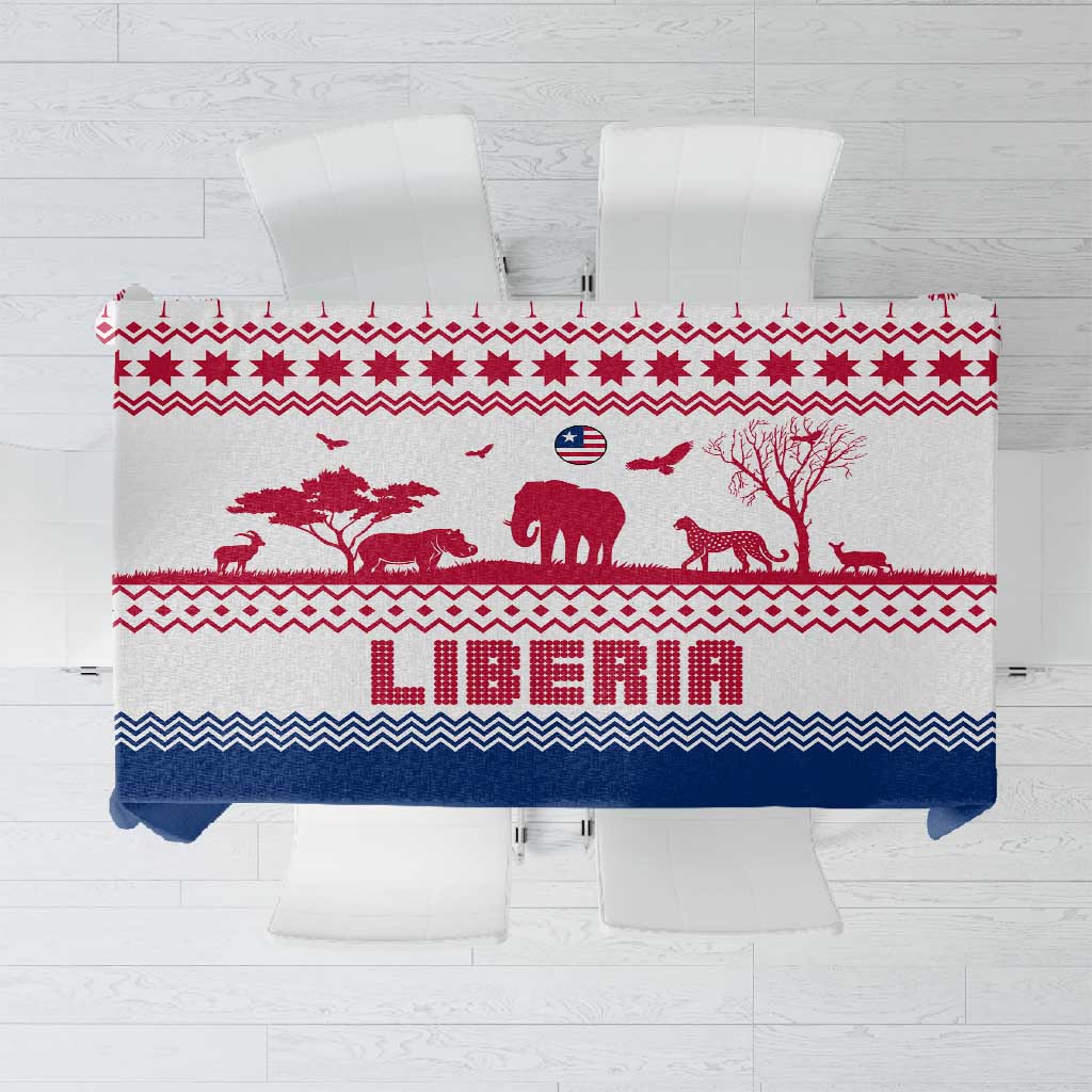 Liberia Christmas Tablecloth Red Wildlife Silhouettes and White Blue Holiday - African Pride