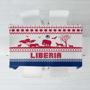 Liberia Christmas Tablecloth Red Wildlife Silhouettes and White Blue Holiday - African Pride