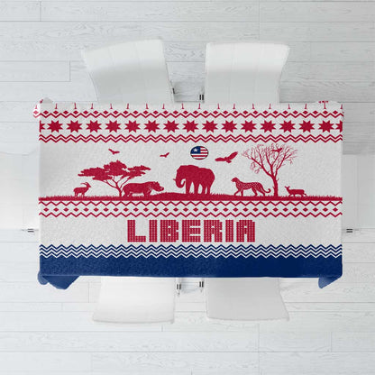 Liberia Christmas Tablecloth Red Wildlife Silhouettes and White Blue Holiday - African Pride