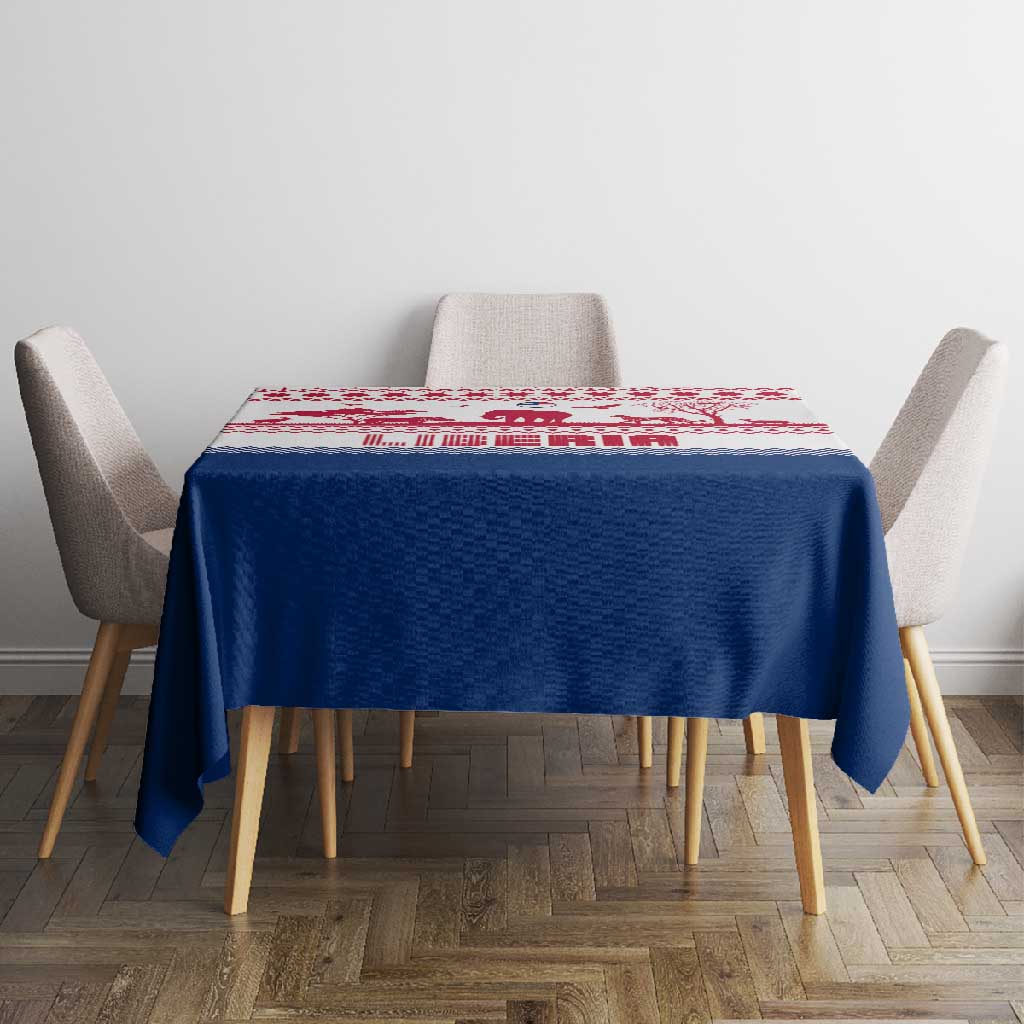 Liberia Christmas Tablecloth Red Wildlife Silhouettes and White Blue Holiday - African Pride