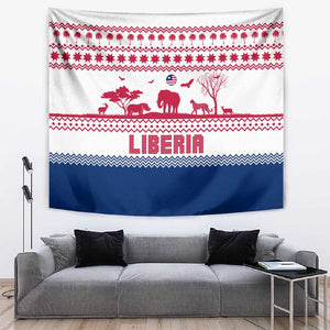 Liberia Christmas Tapestry Red Wildlife Silhouettes and White Blue Holiday - African Pride