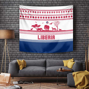 Liberia Christmas Tapestry Red Wildlife Silhouettes and White Blue Holiday - African Pride