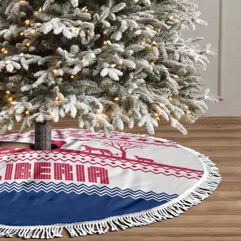 Liberia Christmas Tree Skirt Red Wildlife Silhouettes and White Blue Holiday - African Pride