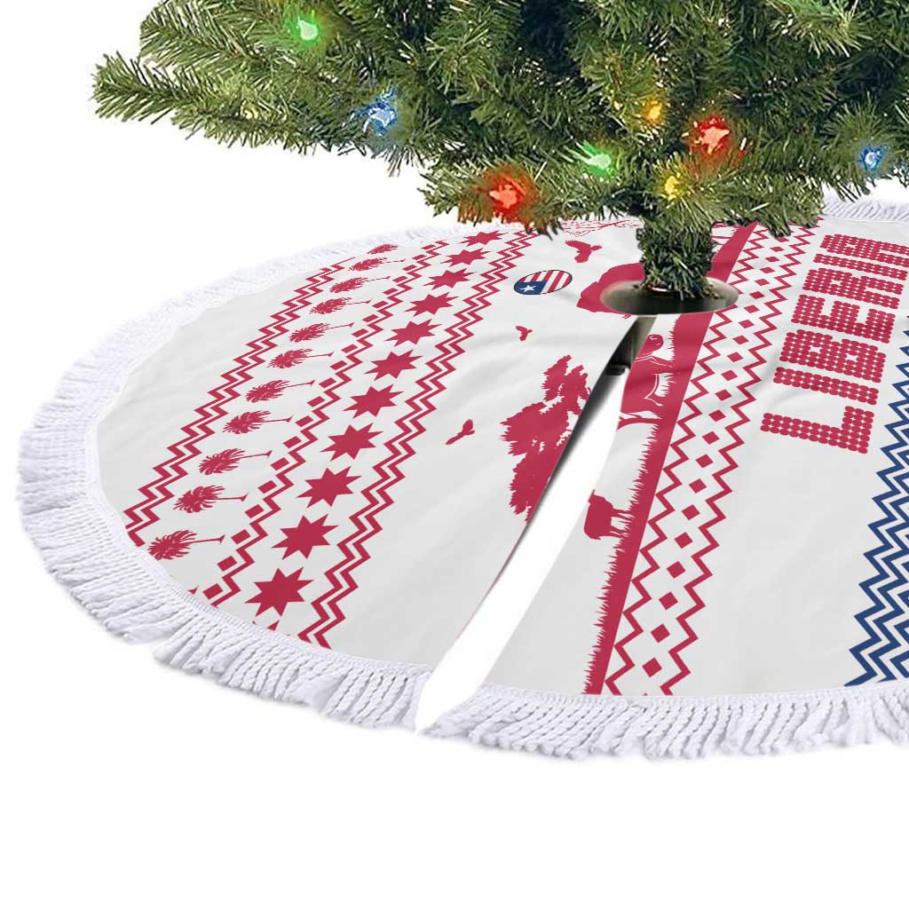 Liberia Christmas Tree Skirt Red Wildlife Silhouettes and White Blue Holiday - African Pride