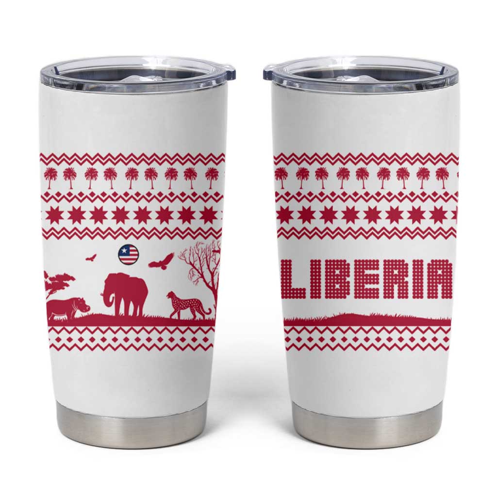 Liberia Christmas Tumbler Cup Red Wildlife Silhouettes and White Blue Holiday - African Pride