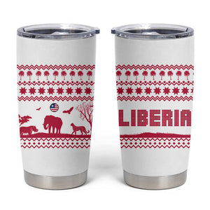 Liberia Christmas Tumbler Cup Red Wildlife Silhouettes and White Blue Holiday - African Pride