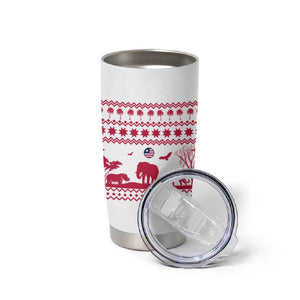 Liberia Christmas Tumbler Cup Red Wildlife Silhouettes and White Blue Holiday - African Pride