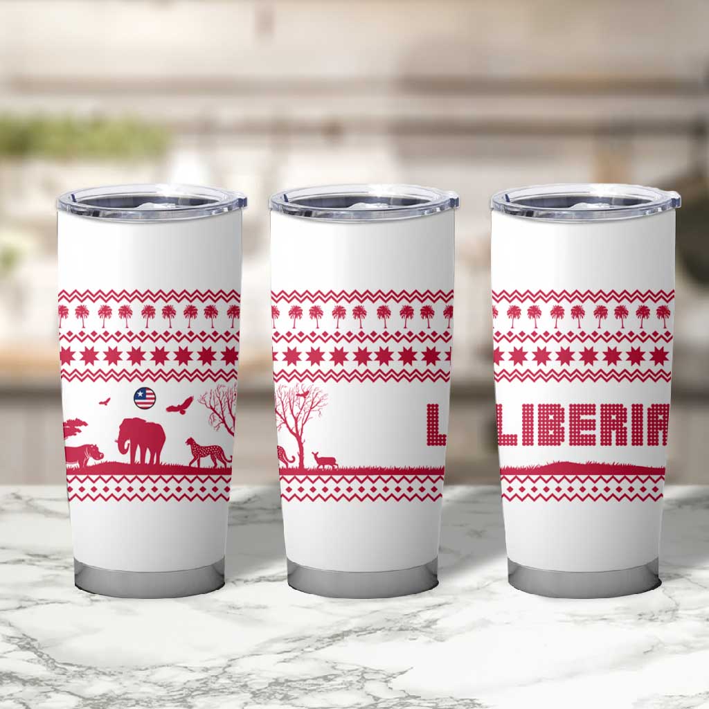 Liberia Christmas Tumbler Cup Red Wildlife Silhouettes and White Blue Holiday - African Pride